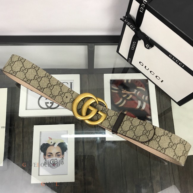 Gucci Belt Classic PVC Brown Monogram Polish Gold GG Buckle